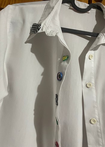 Düğme Detaylı Beyaz Pamuklu Midi Kadın Gömlek - Görsel 2