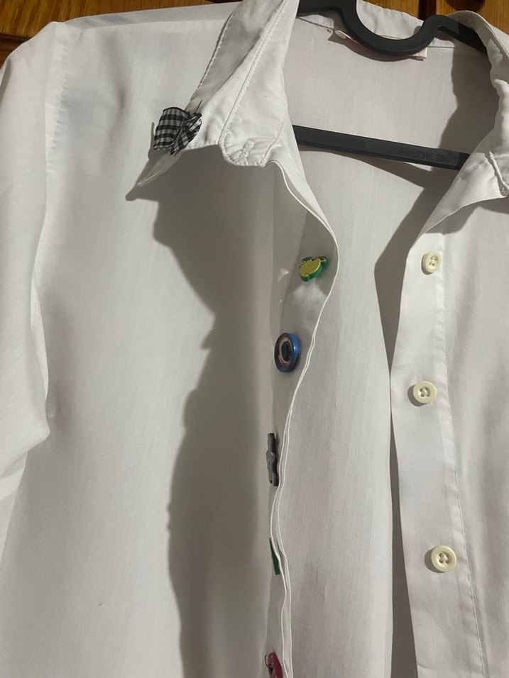 Düğme Detaylı Beyaz Pamuklu Midi Kadın Gömlek - Görsel 2