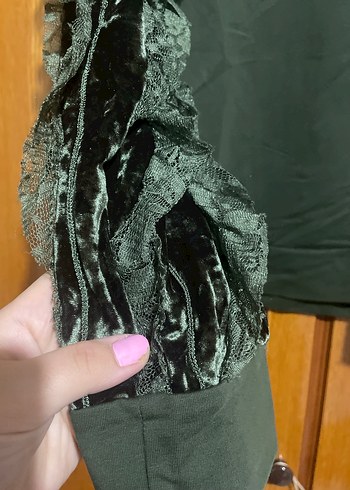 Yeşil Kadın Dantel Detaylı Sweatshirt - Görsel 4