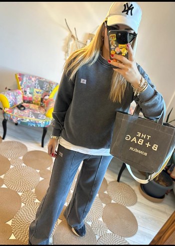 Gri Denim Kadın Salaş Eşofman Takımı