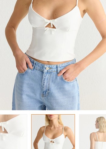 Beyaz Askılı Crop Top - Görsel 4