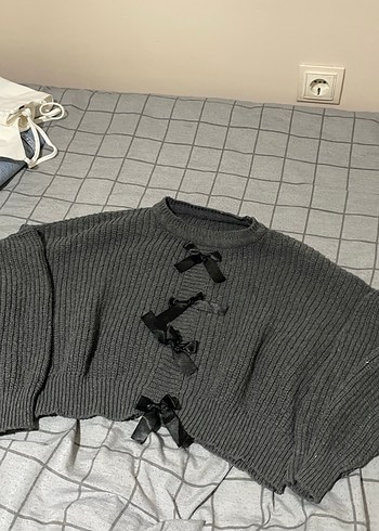 Foxstep Kadın Antrasit Gri Bisiklet Yaka Fiyonklu Kazak - Görsel 2