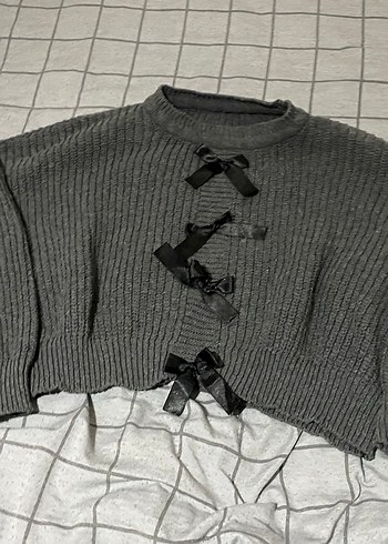 Foxstep Kadın Antrasit Gri Bisiklet Yaka Fiyonklu Kazak - Görsel 4