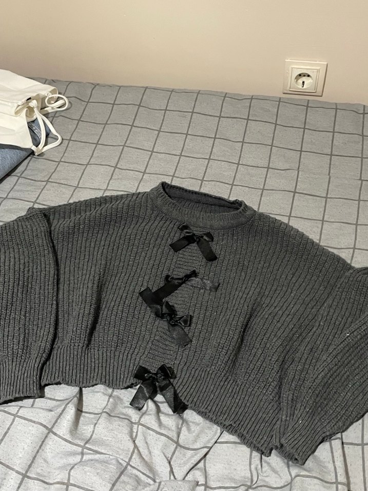 Foxstep Kadın Antrasit Gri Bisiklet Yaka Fiyonklu Kazak - Görsel 2