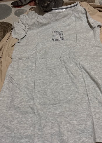 Gri kısa Kollu Pamuklu Kadın Tişört - Görsel 2