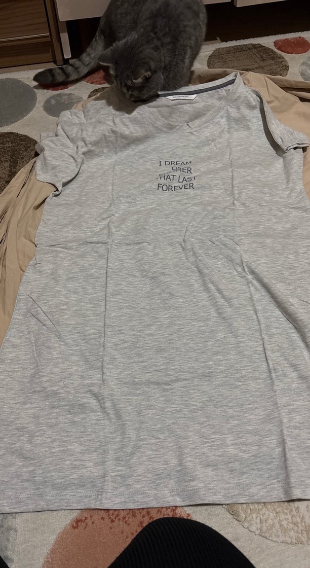 Gri kısa Kollu Pamuklu Kadın Tişört - Görsel 2