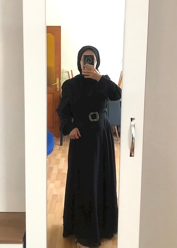 Siyah Uzun Bel Kemerli Gotik Kadın Elbise