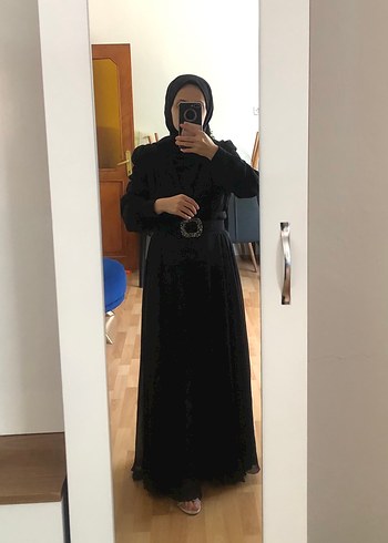 38 Beden Siyah Uzun Bel Kemerli Gotik Kadın Elbise