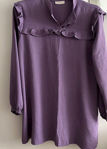 Parlak Mor V Yaka Düğmeli Kadın Gömlek - Görsel 3