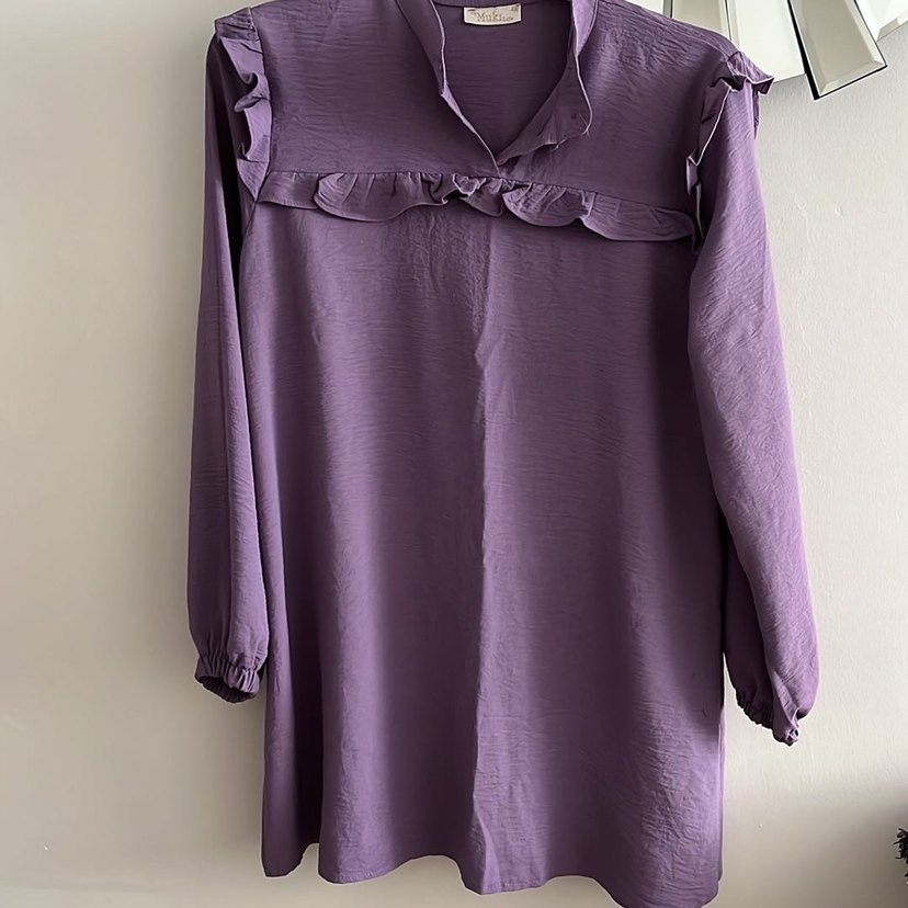 Parlak Mor V Yaka Düğmeli Kadın Gömlek - Görsel 3