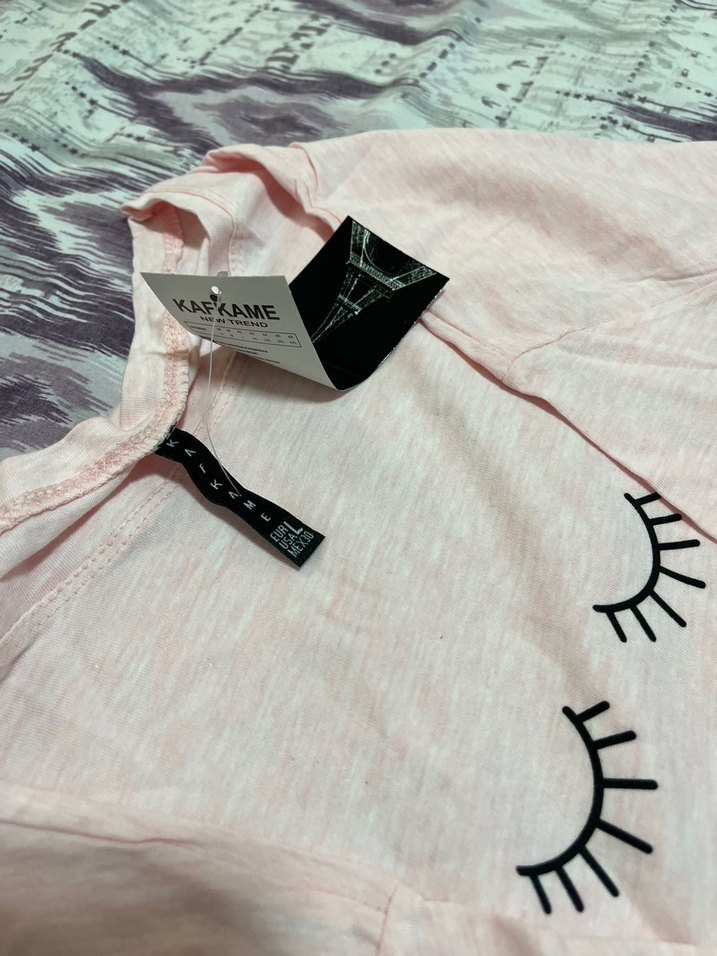 Pembe Pamuklu Kısa Kollu Tişört - Görsel 4