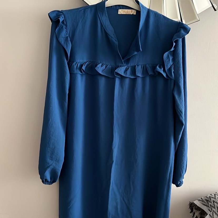 Mavi Keten  , Fırfırlı, Kısa Kollu - Görsel 3