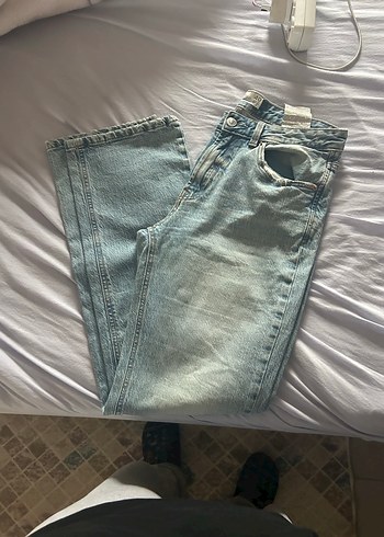 Stradivarius Stradivarius Kadın Mavi Düğmeli Midi Kot Pantolon