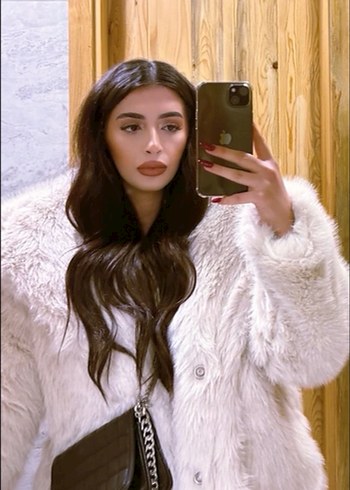 Leopar Desenli Beyaz Midi Suni Kürk Ceket