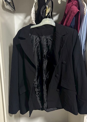 m Beden Düğmeli Siyah Midi Kadın Blazer
