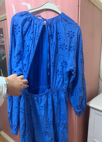 H&M Uzun Mavi Dantel Detaylı Bohem Elbise