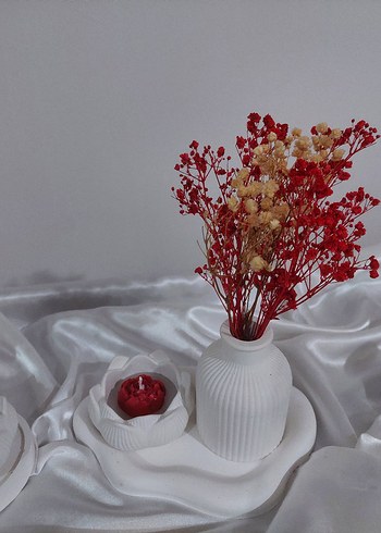 Beyaz Seramik Vazolu ve Mumluk Seti - Görsel 2