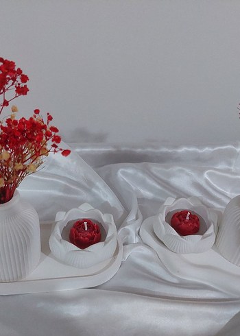 Beyaz Seramik Vazolu ve Mumluk Seti - Görsel 4