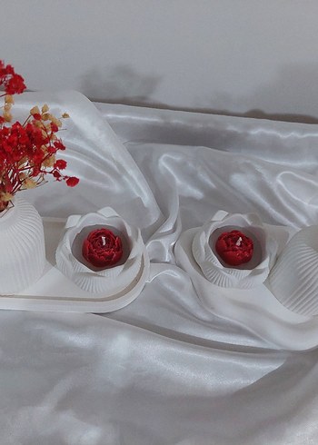 Beyaz Seramik Vazolu ve Mumluk Seti - Görsel 3