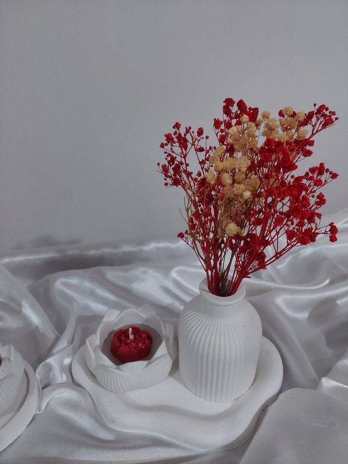 Beyaz Seramik Vazolu ve Mumluk Seti - Görsel 2