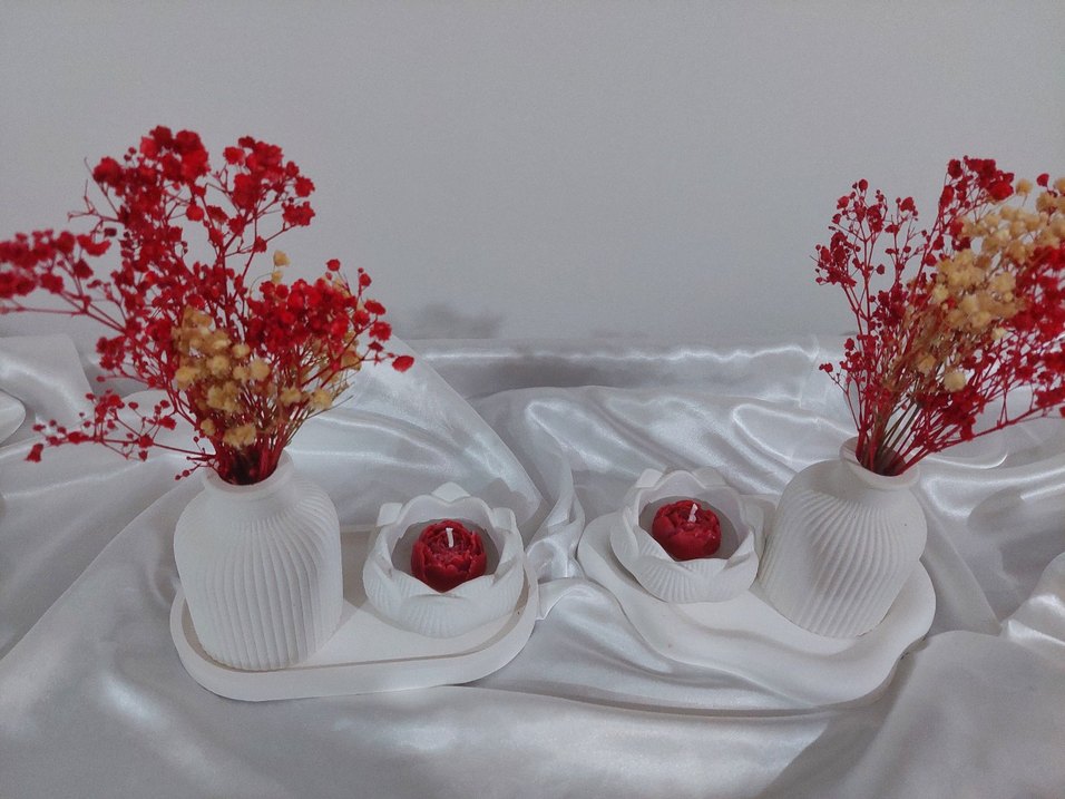 Beyaz Seramik Vazolu ve Mumluk Seti - Görsel 4