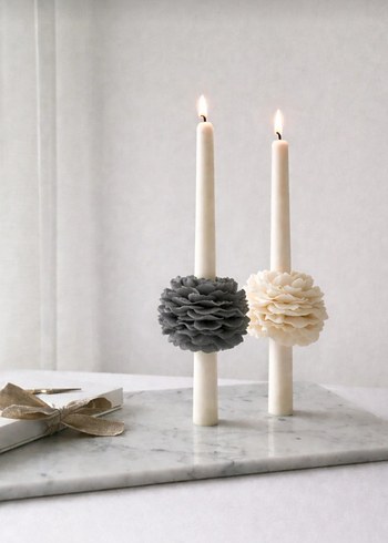 Beyaz Çiçek Detaylı Mum Seti - Görsel 2