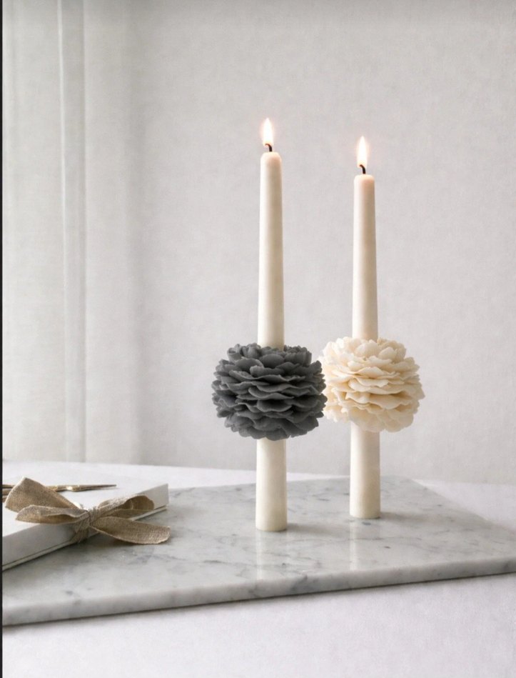 Beyaz Çiçek Detaylı Mum Seti - Görsel 2