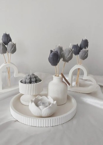 Beyaz ve Gri Dekoratif Mum Seti - Görsel 2