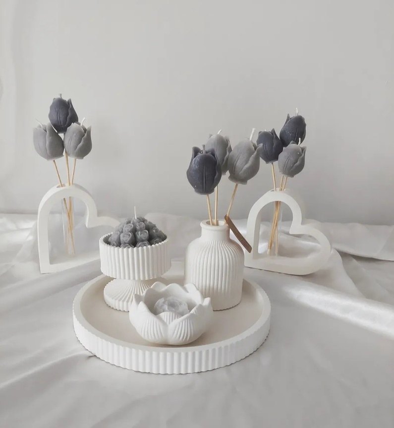 Beyaz ve Gri Dekoratif Mum Seti - Görsel 2