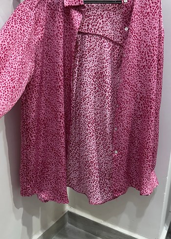 Kadın Pembe Düğmeli Uzun Kollu Gömlek - Görsel 2