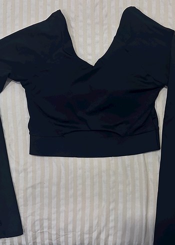 Siyah Uzun Kollu Crop Atlet bluz - Görsel 3