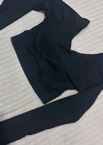 Siyah Uzun Kollu Crop Atlet bluz - Görsel 4