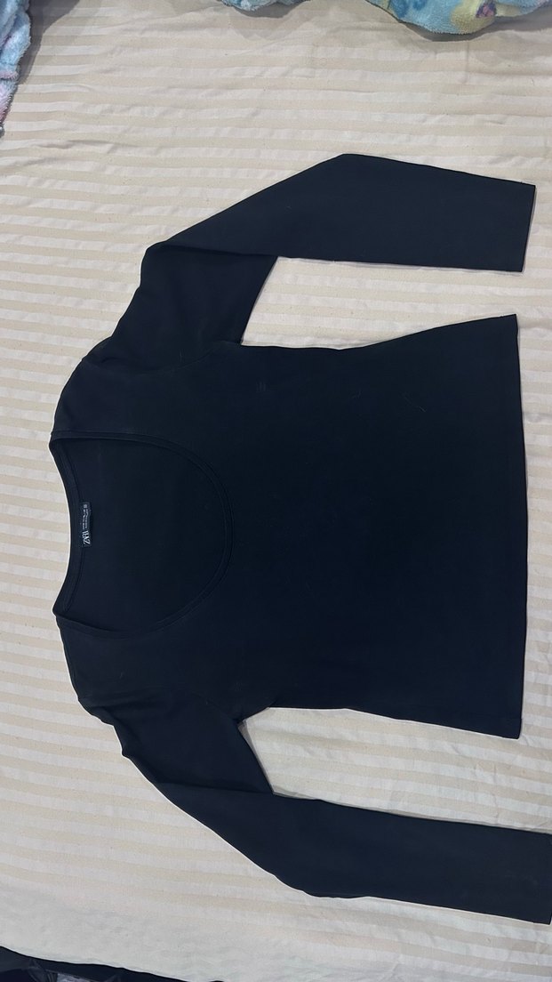 Siyah Pamuklu Kadın Uzun Kollu bluz - Görsel 2