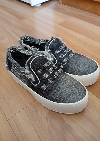 Gri Bağcıksız Denim Kadın Spor Ayakkabı - Görsel 5