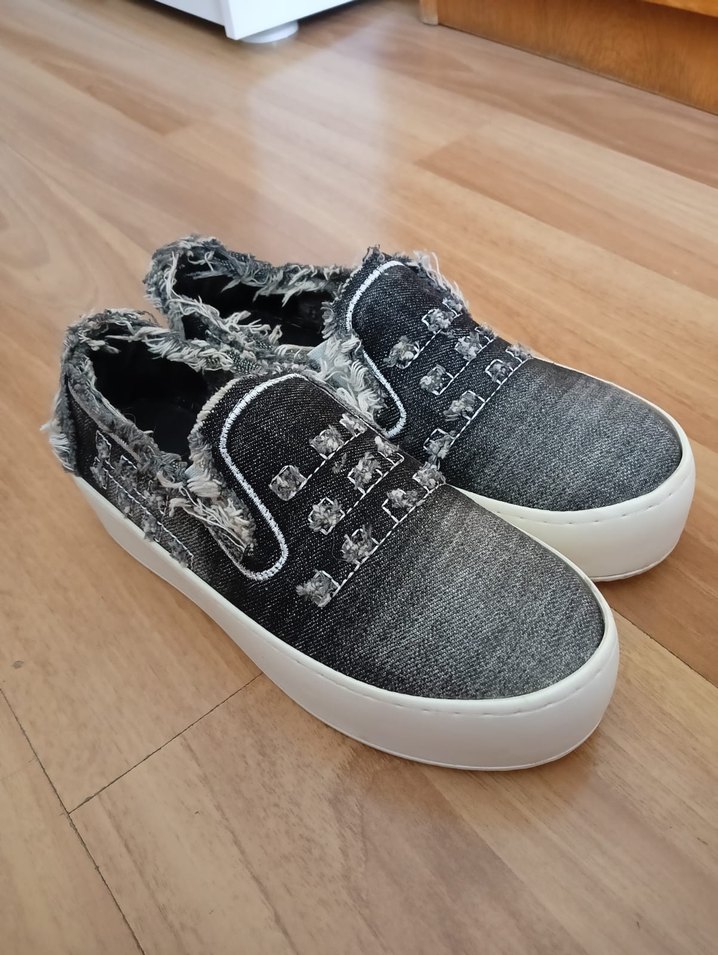 Gri Bağcıksız Denim Kadın Spor Ayakkabı - Görsel 5