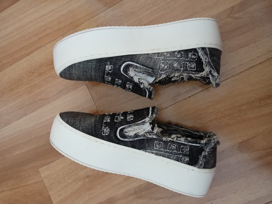 Gri Bağcıksız Denim Kadın Spor Ayakkabı - Görsel 3