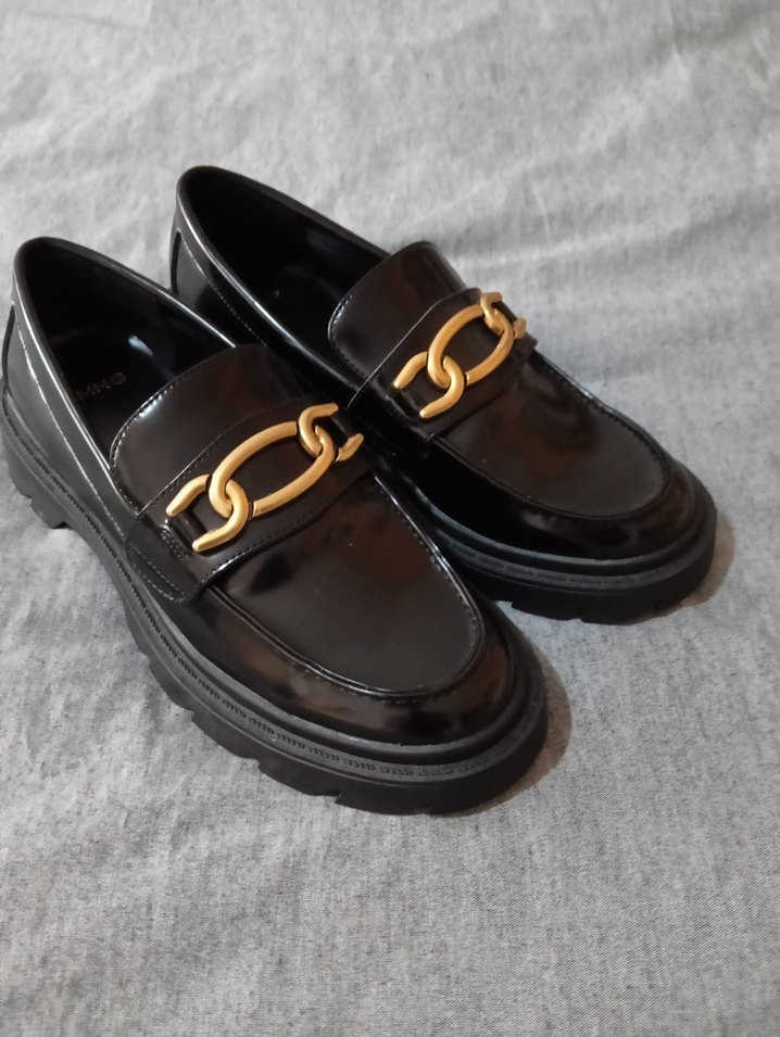 Zincir Detaylı Altın Renk Platform Kadın Loafer - Görsel 5