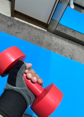 İki adet Kırmızı dambıl 1kg ve 2kg - Görsel 3