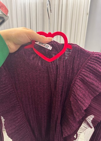 Diğer Bordo Triko Uzun Kollu Piliseli Elbise
