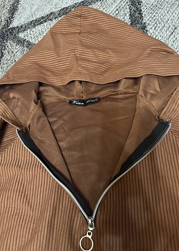 Kapüşonlu Uzun Kollu Kahverengi tunik - Görsel 2