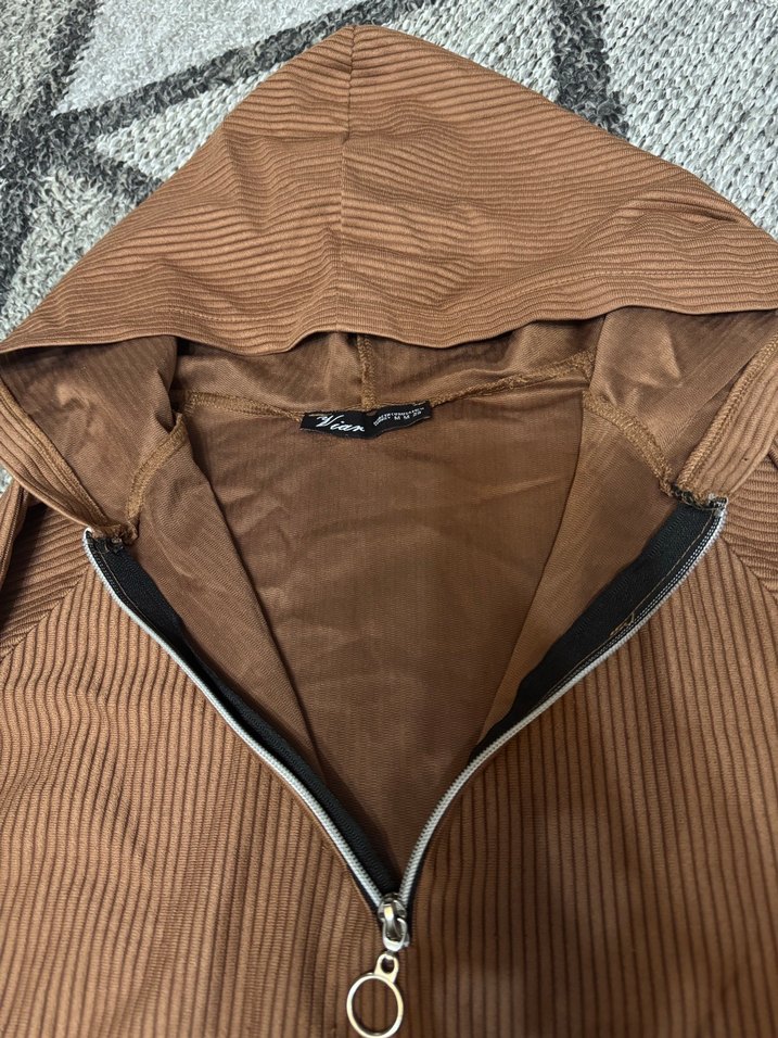 Kapüşonlu Uzun Kollu Kahverengi tunik - Görsel 2