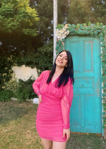 Pembe Drapeli V Yaka Midi Elbise