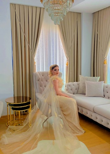 Kum Beji Drapeli Straplez Uzun Abiye - Görsel 5