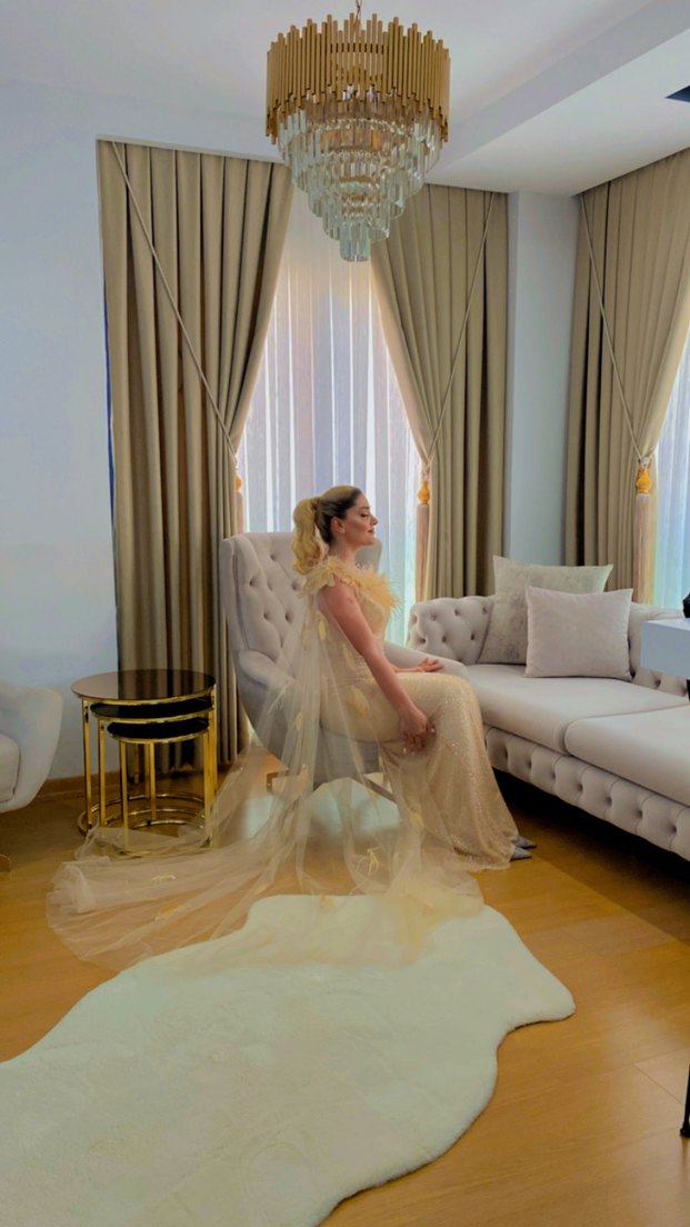 Kum Beji Drapeli Straplez Uzun Abiye - Görsel 4