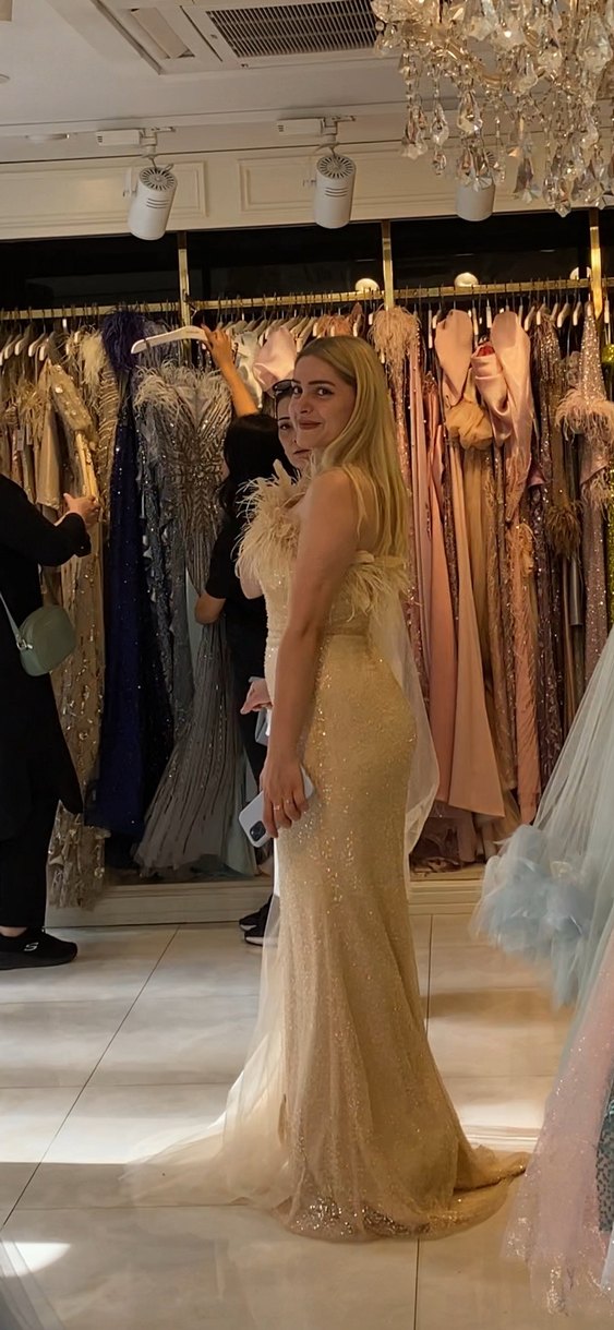 Kum Beji Drapeli Straplez Uzun Abiye - Görsel 2