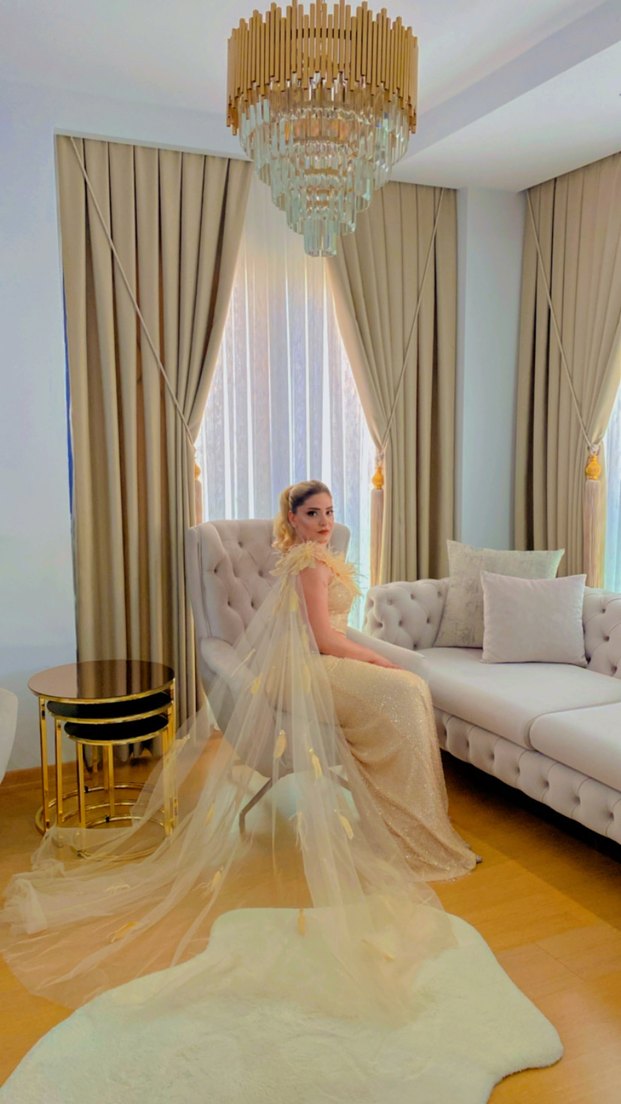 Kum Beji Drapeli Straplez Uzun Abiye - Görsel 5