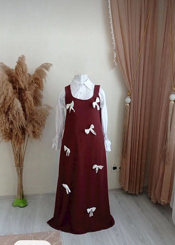 kahve rengi fiyonk süslemeli jile elbise - Görsel 2