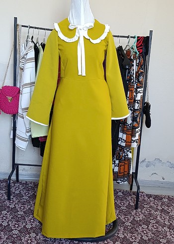 yağ yeşili Pilili Uzun Kollu Kadın Elbise - Görsel 4