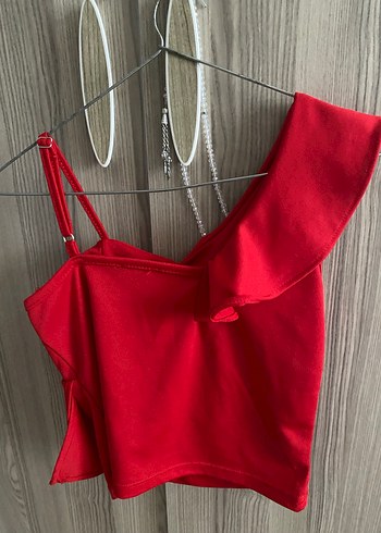 Kırmızı Drapeli Mini Straplez Büstiyer - Görsel 4