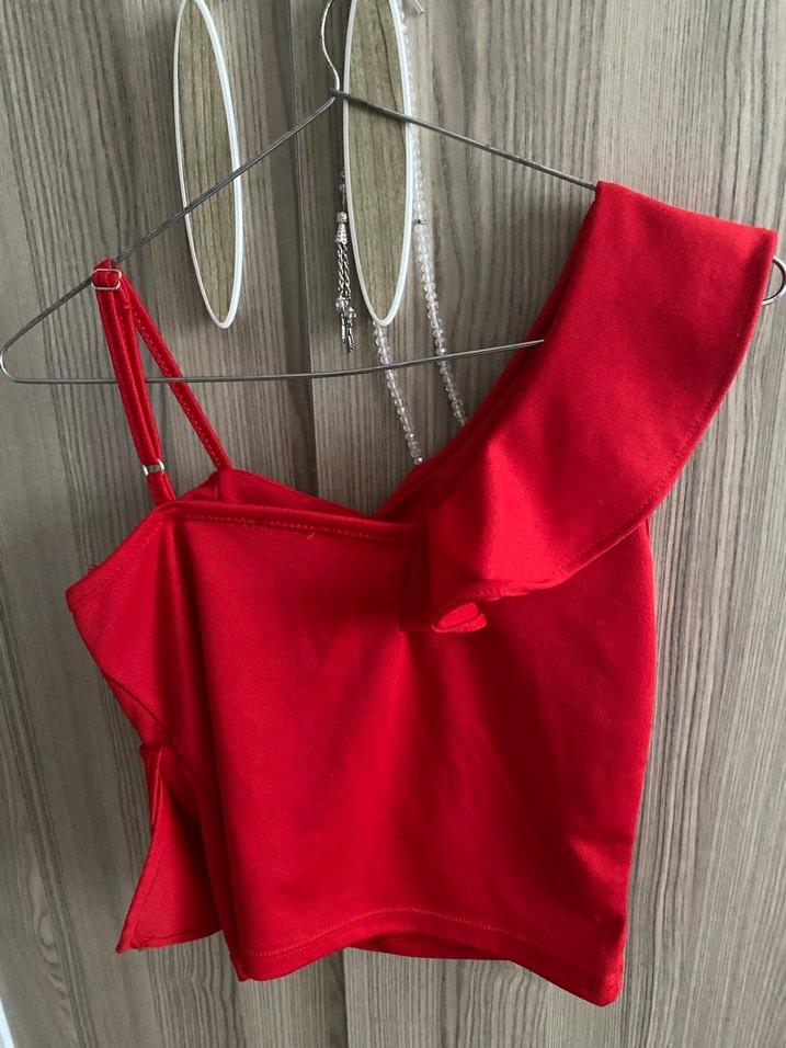 Kırmızı Drapeli Mini Straplez Büstiyer - Görsel 4